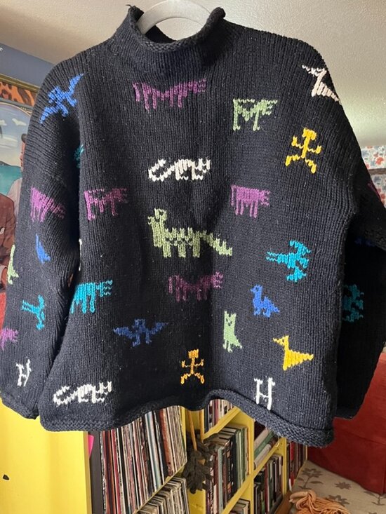 Vintage Tops - Vintage Black Wool Rollneck Bolivian Sweater Medium GUC